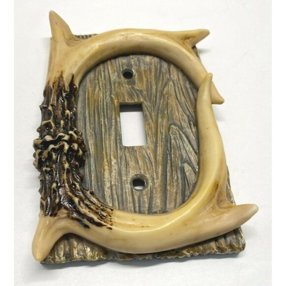 Rustic Antler Single Light Switch Cover Plate Faux Wood & Horn Design - Picture 7 of 8